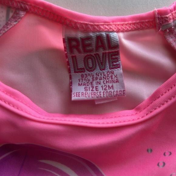 Real Love Mermaid Metallic Two Piece Swimsuit Pink Girls Size 12 Months Ruffle - Picture 6 of 8